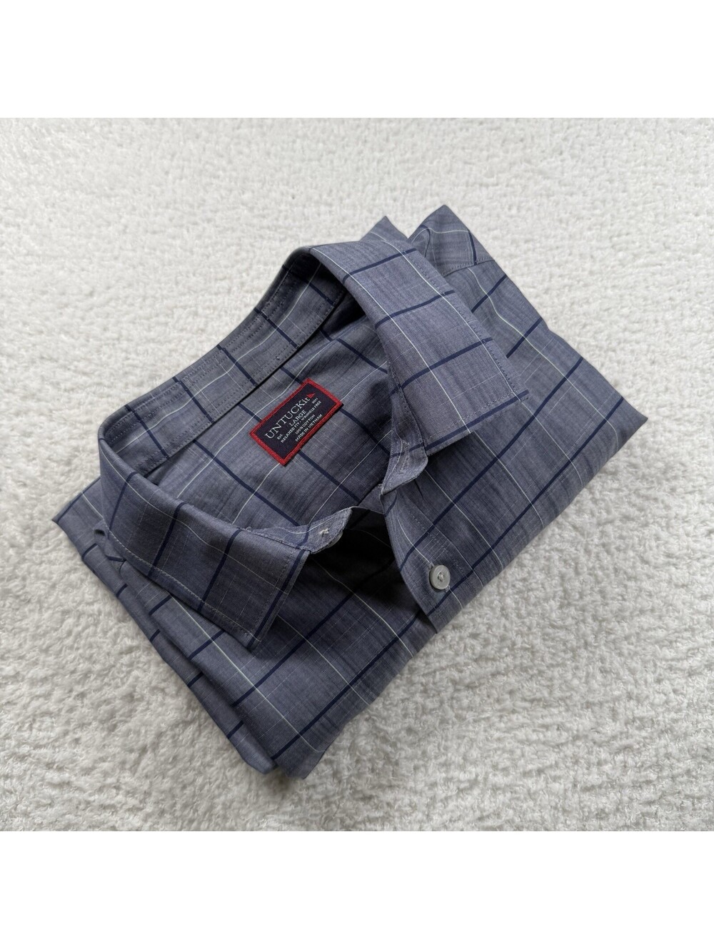UNTUCKit Quentin Men’s Large Navy Plaid Button Down Shirt 100% Cotton